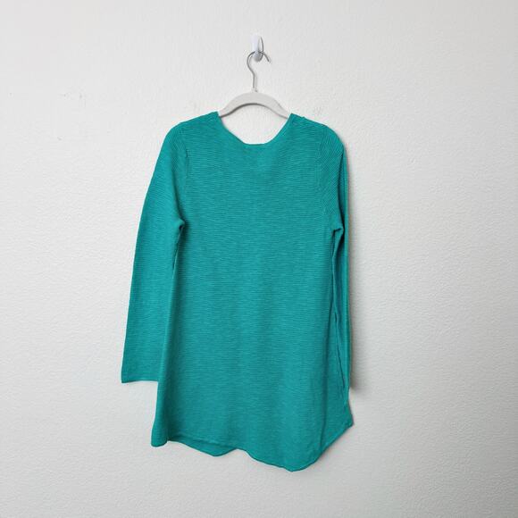 [Eileen Fisher] Turquoise Linen Cotton Blend Long Sleeve V-Neck Sweater Size XS - Picture 2 of 10